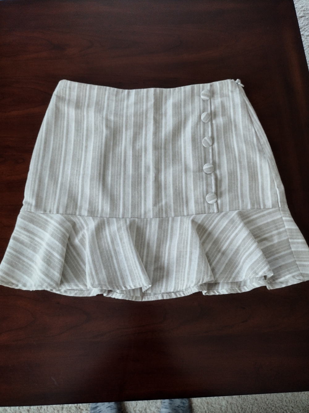 Altar'd State Neutral Striped Ruffle-Hem Skirt